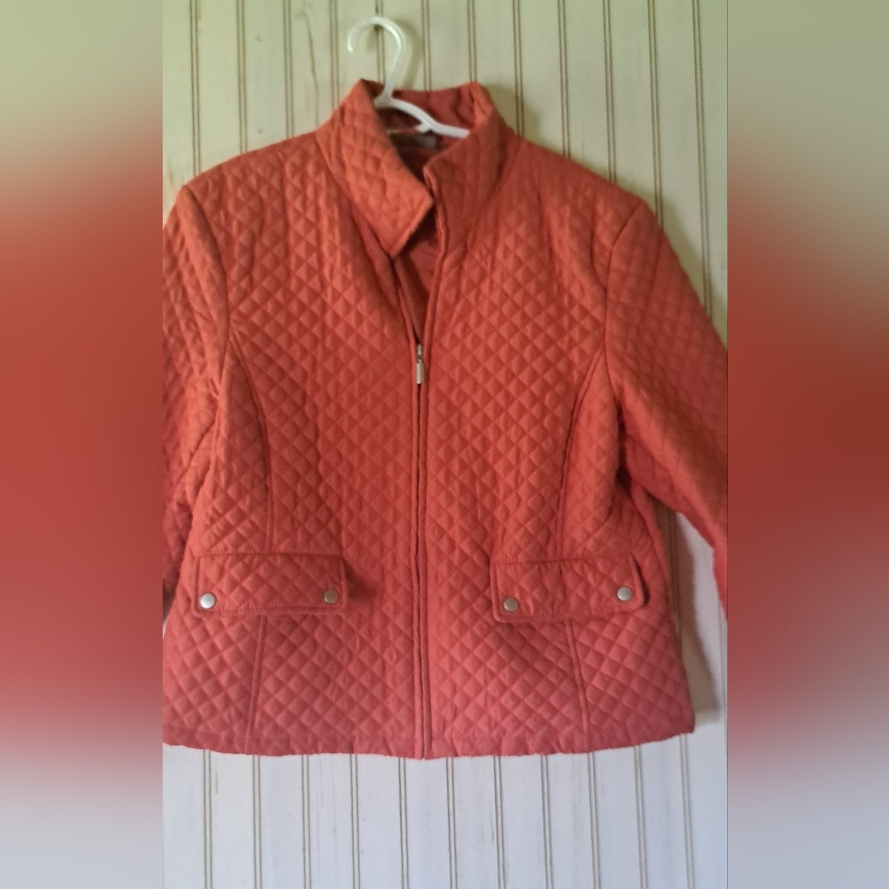 Ladies Jane Ashley Quilted Jacket Rust Orange Pockets Size Large Fall Winter